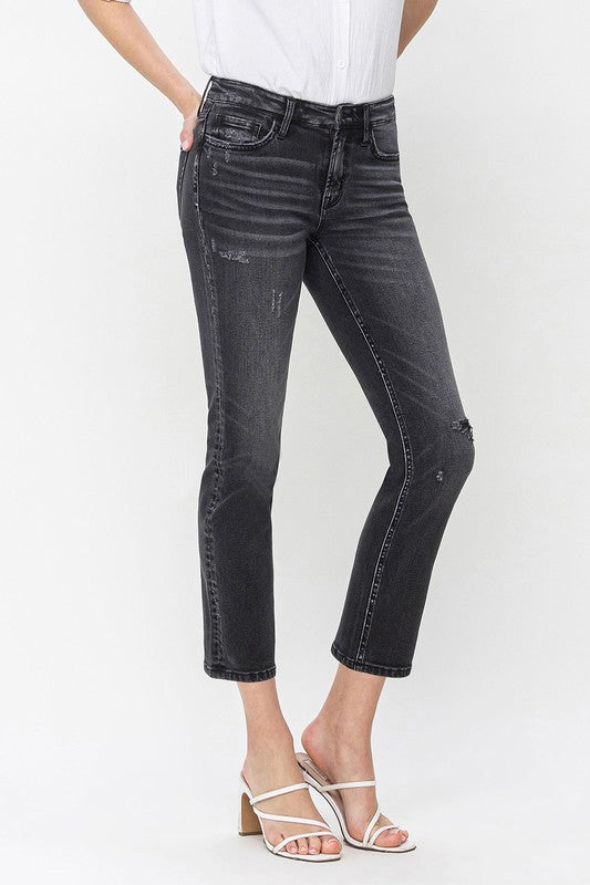 Flying Monkey Mid Rise Crop Slim Straight Jeans