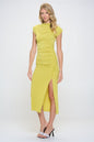 Made in USA Sleeveless Ruched Dress with Slit