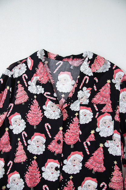 Christmas Santa Printed Two Piece Pajamas Set