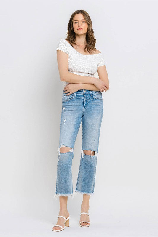 Vervet by Flying Monkey High Rise Frayed Hem Crop Straight Jeans