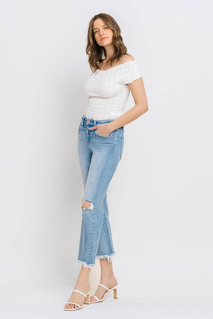 Vervet by Flying Monkey High Rise Frayed Hem Crop Straight Jeans