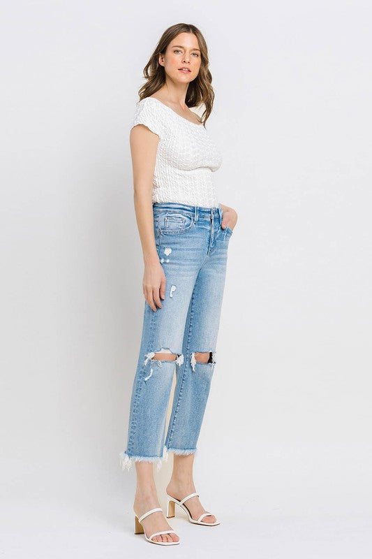 Vervet by Flying Monkey High Rise Frayed Hem Crop Straight Jeans