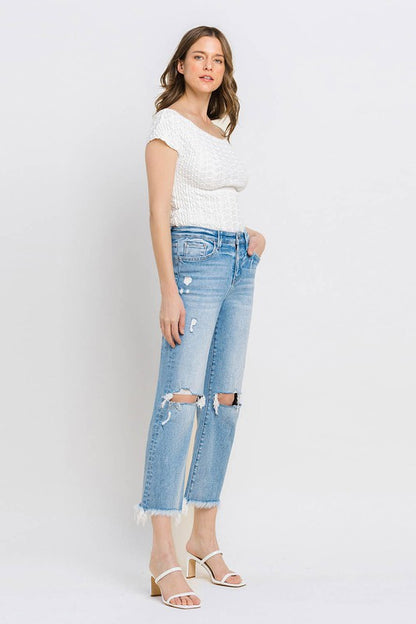 Vervet by Flying Monkey High Rise Frayed Hem Crop Straight Jeans