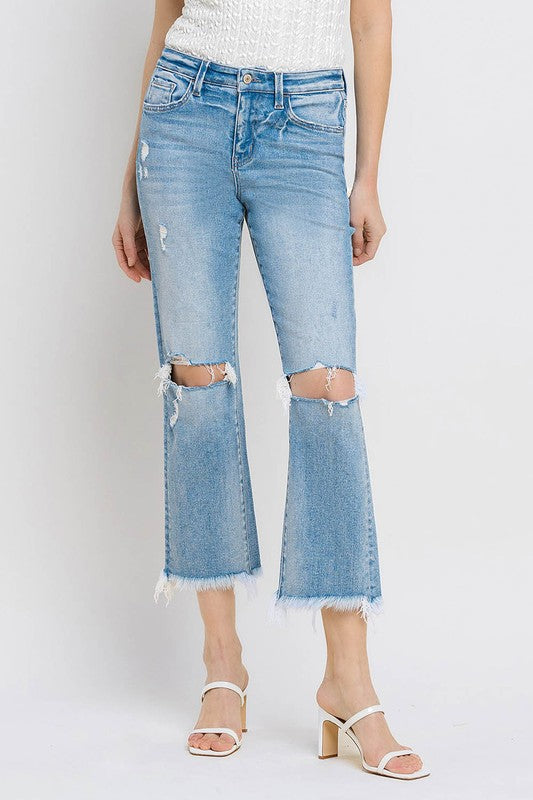 Vervet by Flying Monkey High Rise Frayed Hem Crop Straight Jeans