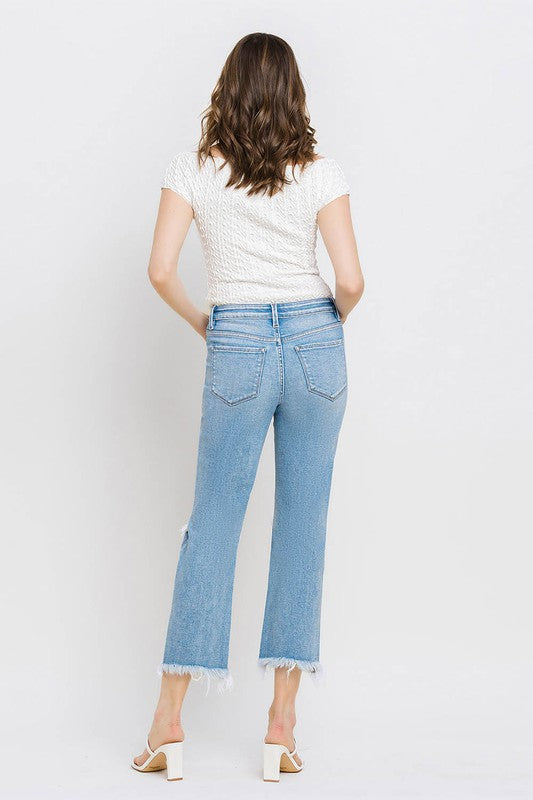 Vervet by Flying Monkey High Rise Frayed Hem Crop Straight Jeans