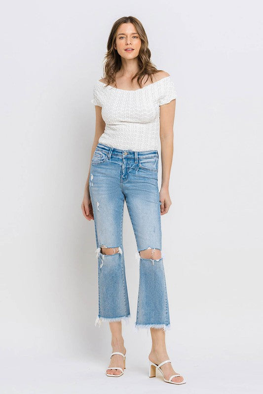 Vervet by Flying Monkey High Rise Frayed Hem Crop Straight Jeans