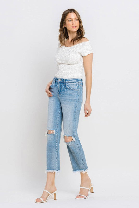 Vervet by Flying Monkey High Rise Frayed Hem Crop Straight Jeans