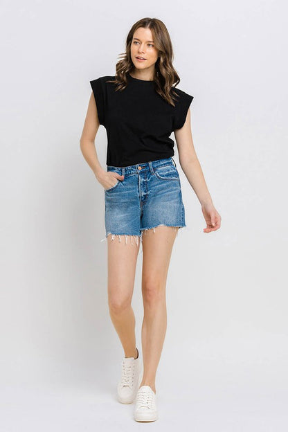 Vervet by Flying Monkey High Rise Distressed Hem A-Line Shorts