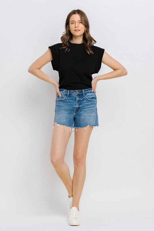 Vervet by Flying Monkey High Rise Distressed Hem A-Line Shorts