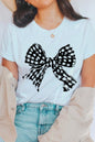 Vintage Checkered Bow Graphic T Shirts