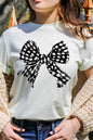 Vintage Checkered Bow Graphic T Shirts