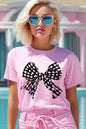 Vintage Checkered Bow Graphic T Shirts