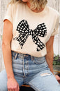 Vintage Checkered Bow Graphic T Shirts