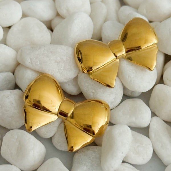 Puffy Golden Bow Stud Earrings