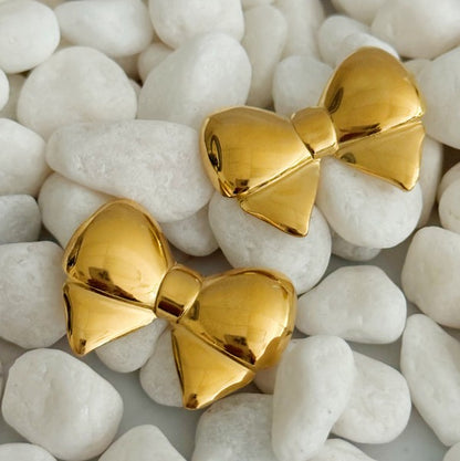 Puffy Golden Bow Stud Earrings