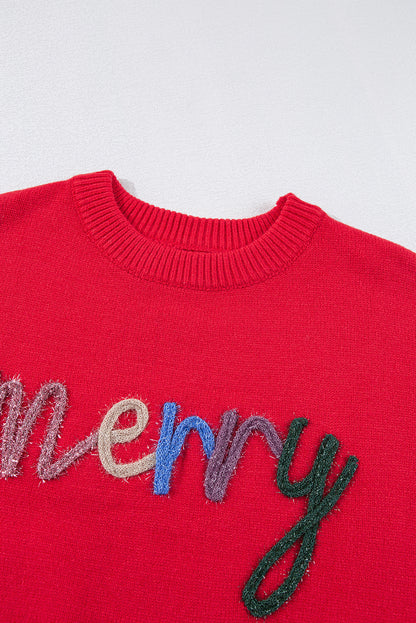 Merry Letter Drop Shoulder Baggy Sweater