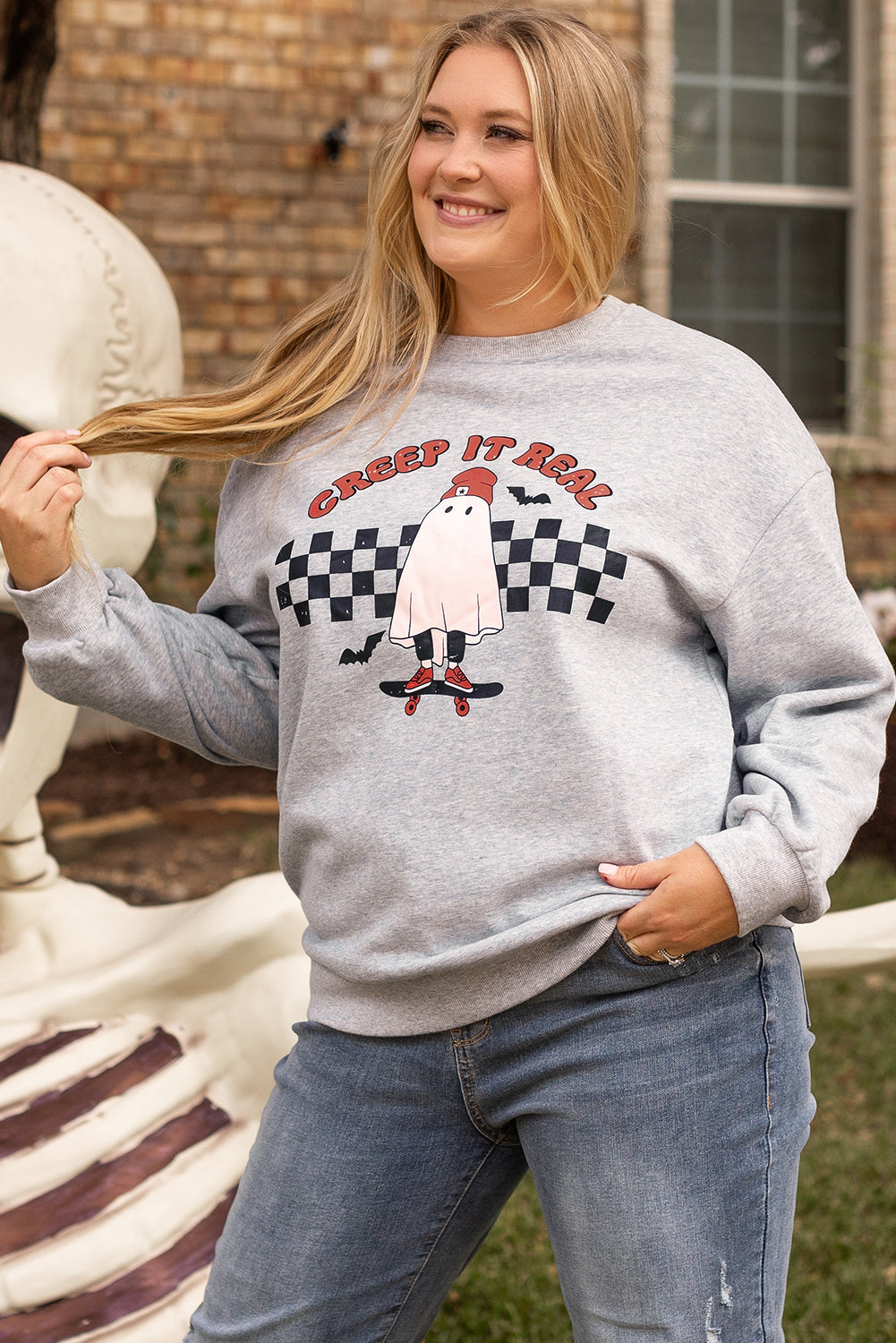 Creep It Real Ghost Print Plus Size Sweatshirt