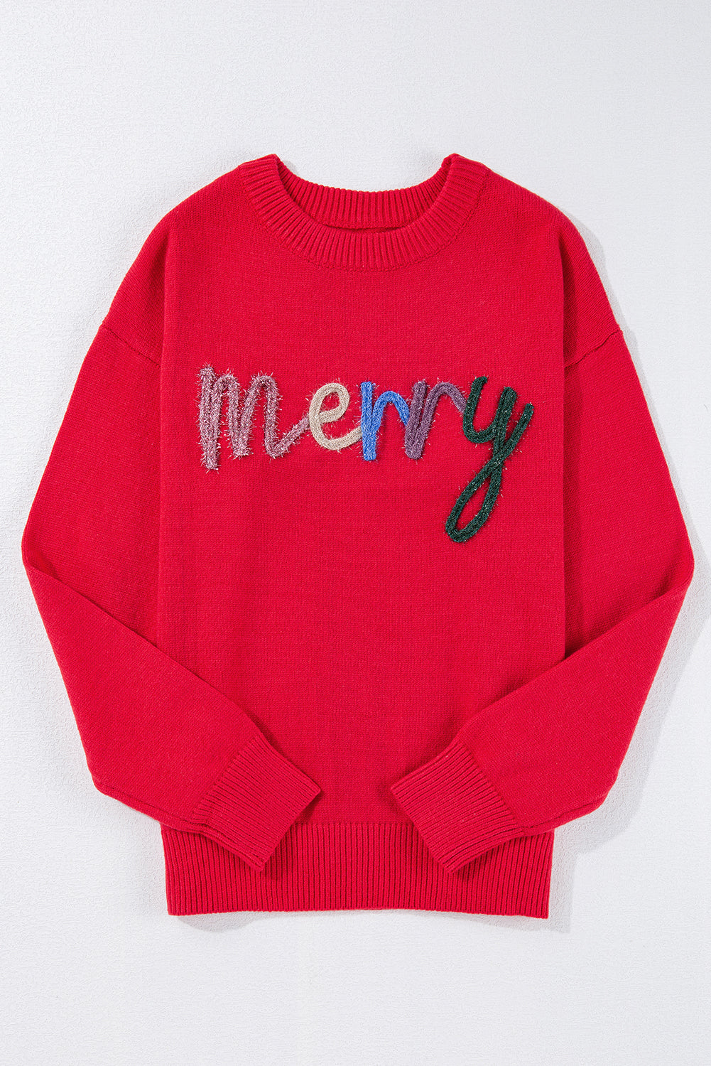 Merry Letter Drop Shoulder Baggy Sweater