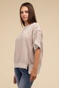 Zenana Contrast Trim Top Stitching Drop Shoulder Top