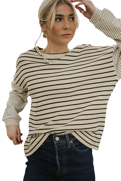 Striped Patchwork Loose Long Sleeve Tee