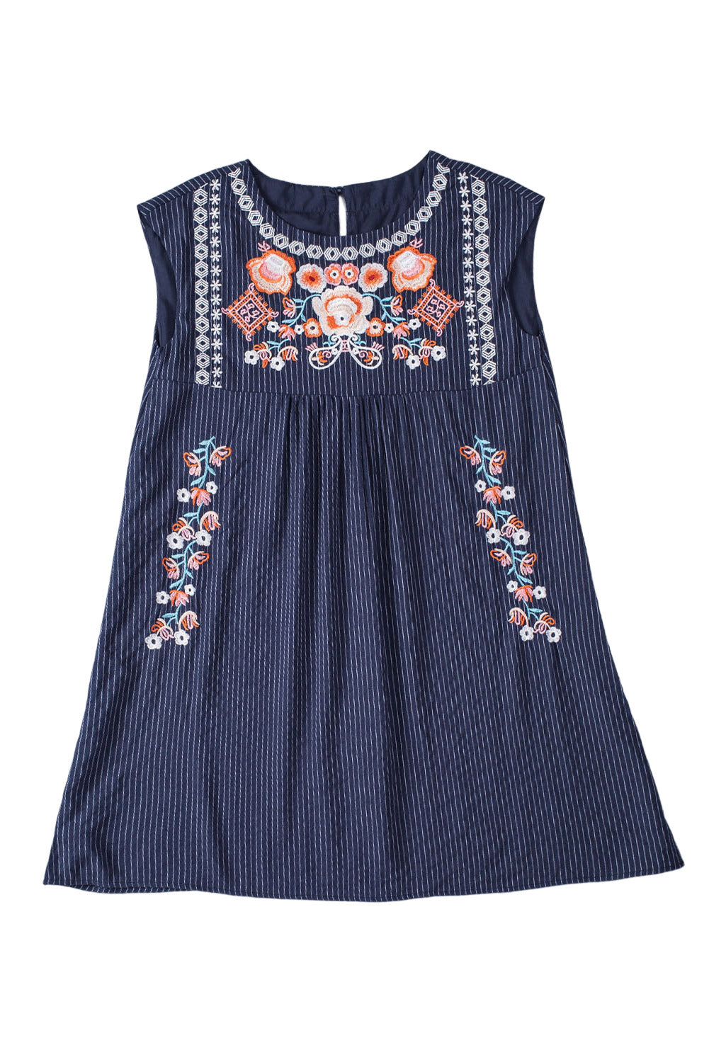 Embroidered Striped Print Sleeveless Mini Dress