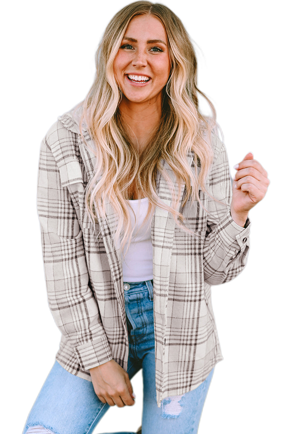 Plaid Removable Hood Buttoned Shacket