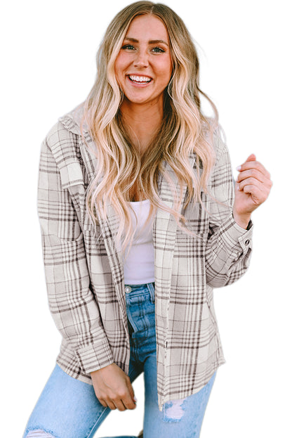 Plaid Removable Hood Buttoned Shacket