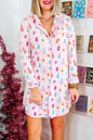 Pink Christmas Twinkle Tree Print Shirt Sleep Dress