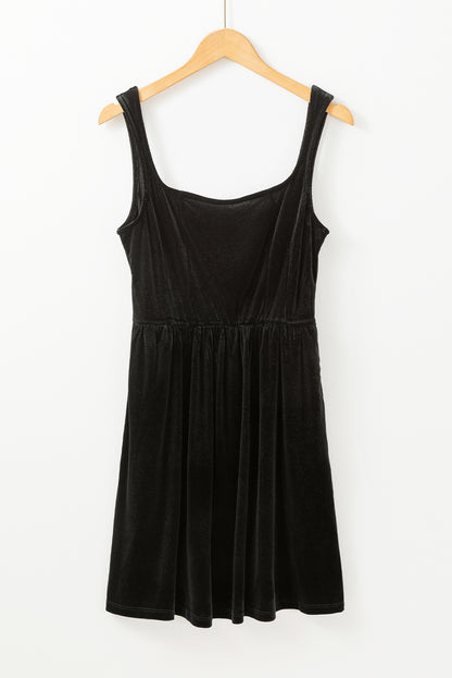 Velvet Square Neck Sleeveless High Waist Mini Dress with Pockets