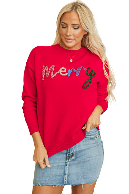 Merry Letter Drop Shoulder Baggy Sweater