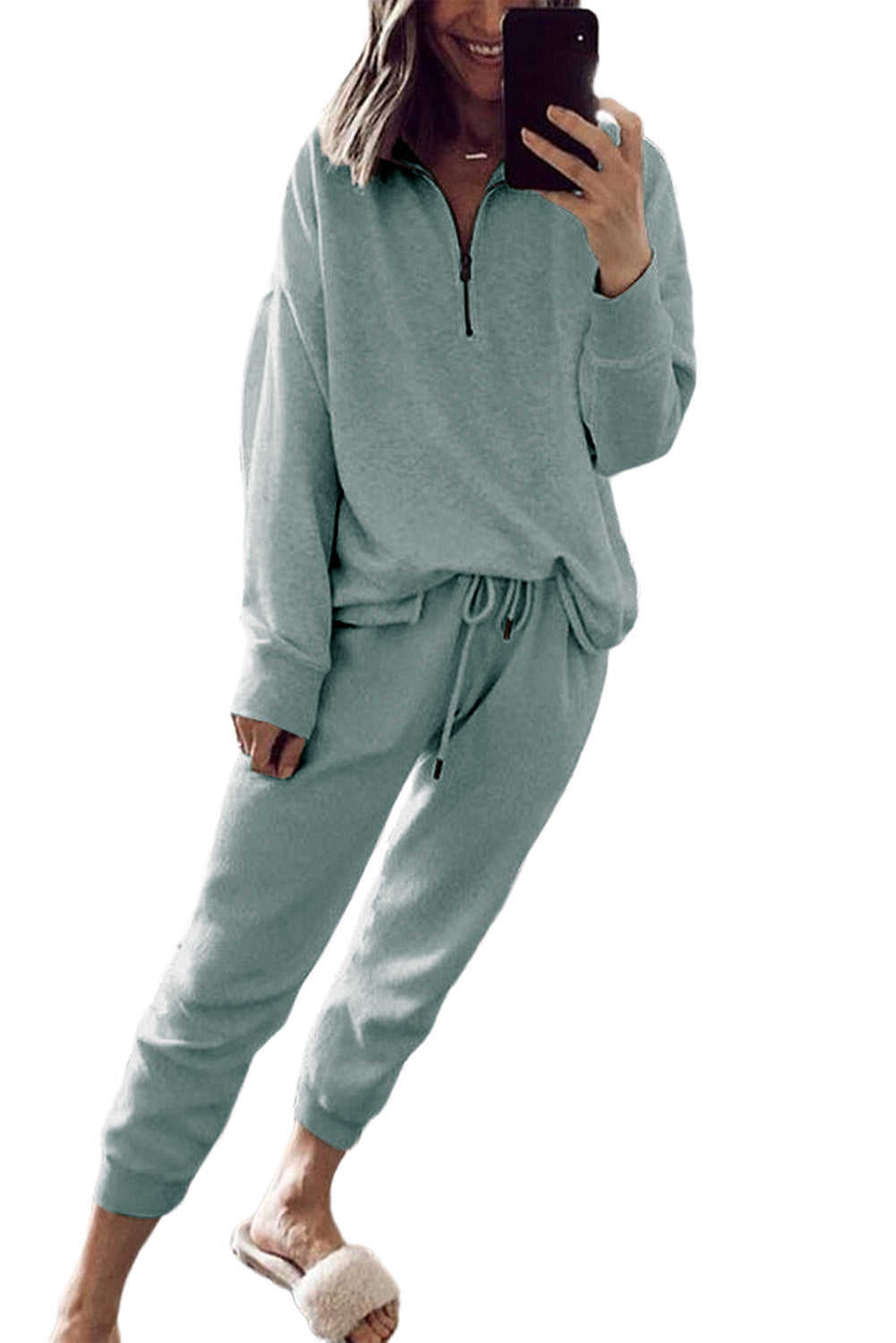 Gray Zipper Pullover and Joggers Plus Size Outfits