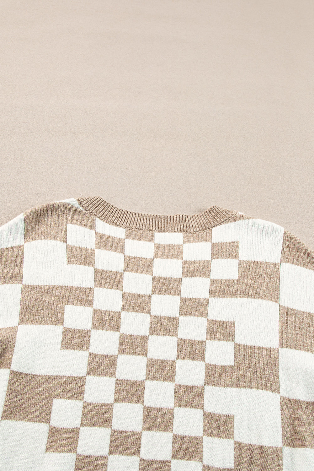 Checkered Print Drop Shoulder Round Neck Sweater