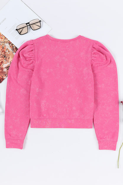 Rose Vintage Washed Puff Sleeve Sweatshirt