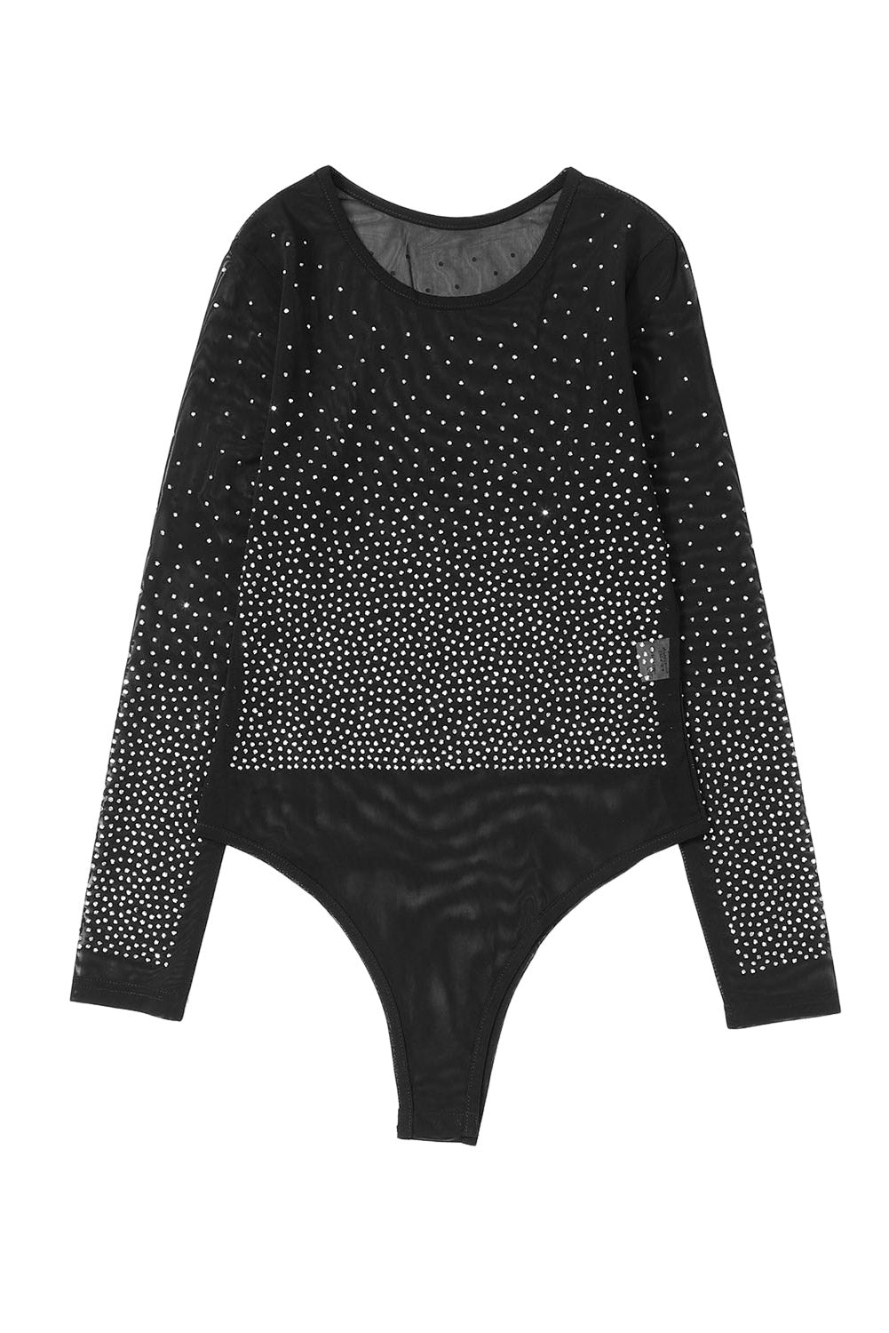 Rhinestone Embellished Mesh Long Sleeve Bodysuit