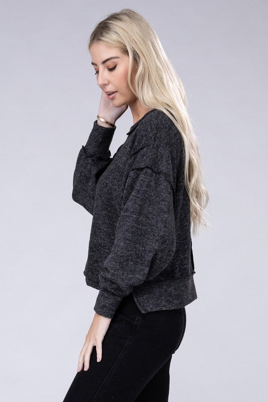 Zenana Brushed Melange Hacci Oversized Sweater