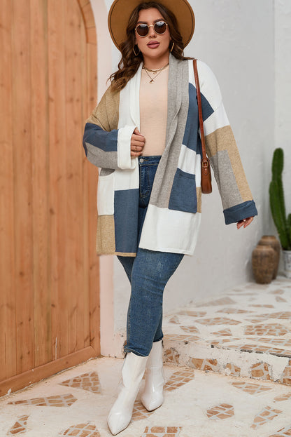 Multicolor Plus Size Colorblock Knit Cardigan