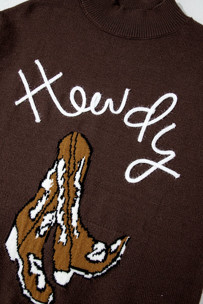 Western Howdy Boot Graphic High Neck Sweater