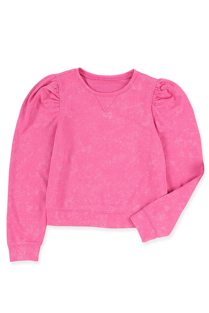 Rose Vintage Washed Puff Sleeve Sweatshirt