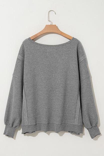 Gray Waffle knit Bishop Sleeve Split Oversized Top