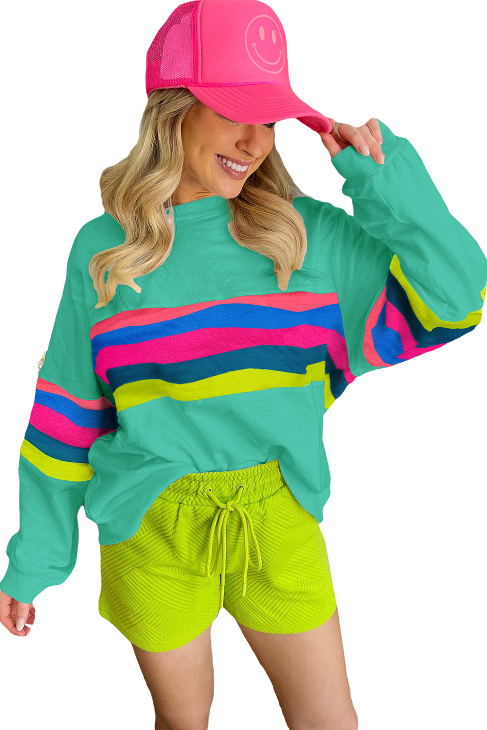 Colorful Striped Accent Long Sleeve T Shirt