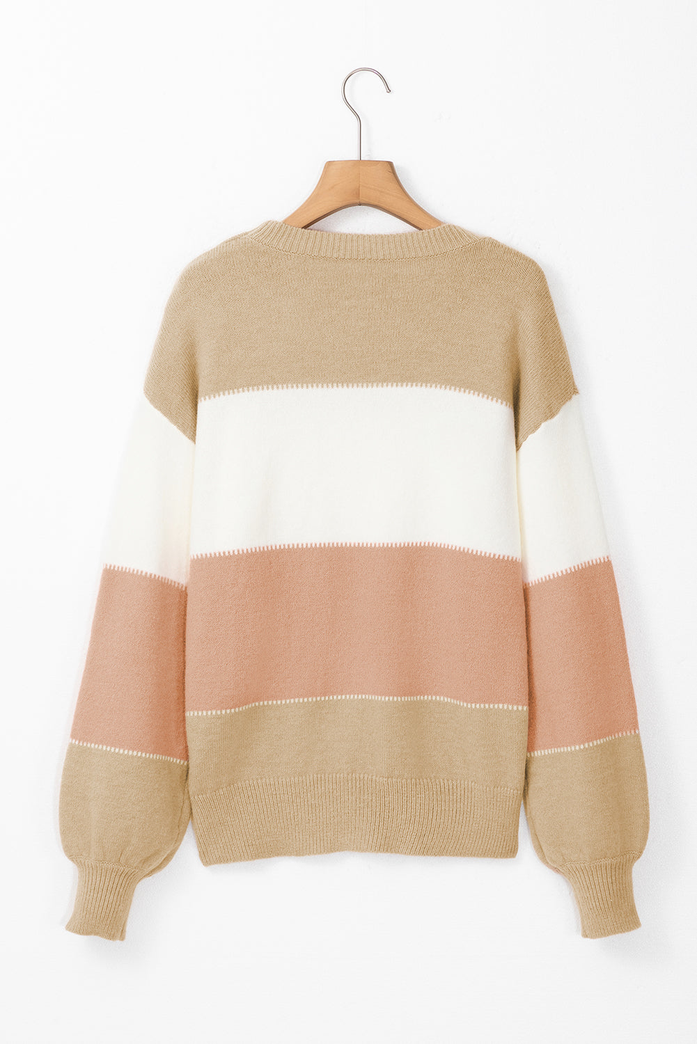 Color Block Lantern Sleeve Drop Shoulder Sweater