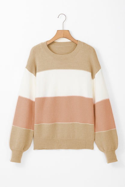 Color Block Lantern Sleeve Drop Shoulder Sweater