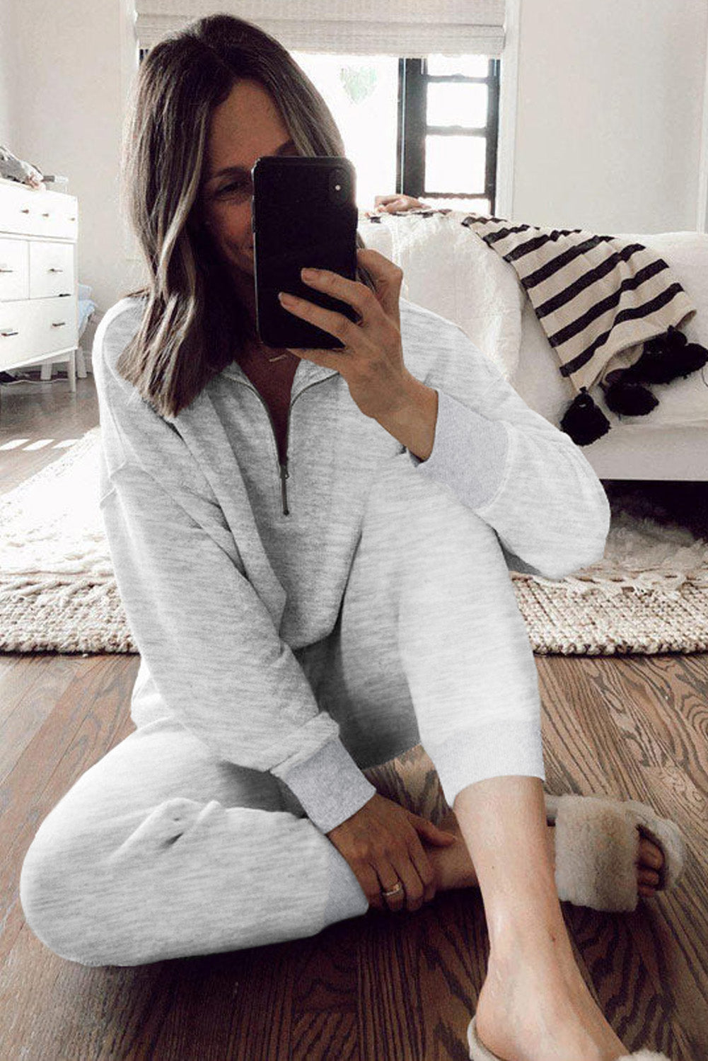 Gray Zipper Pullover and Joggers Plus Size Outfits