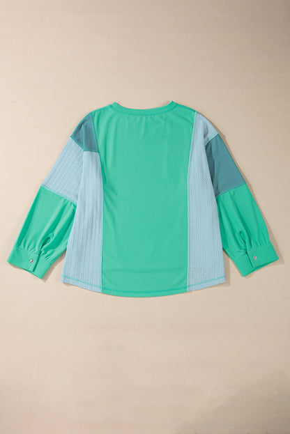 Colorblock Stitching Patchwork Buttoned Long Sleeve Top