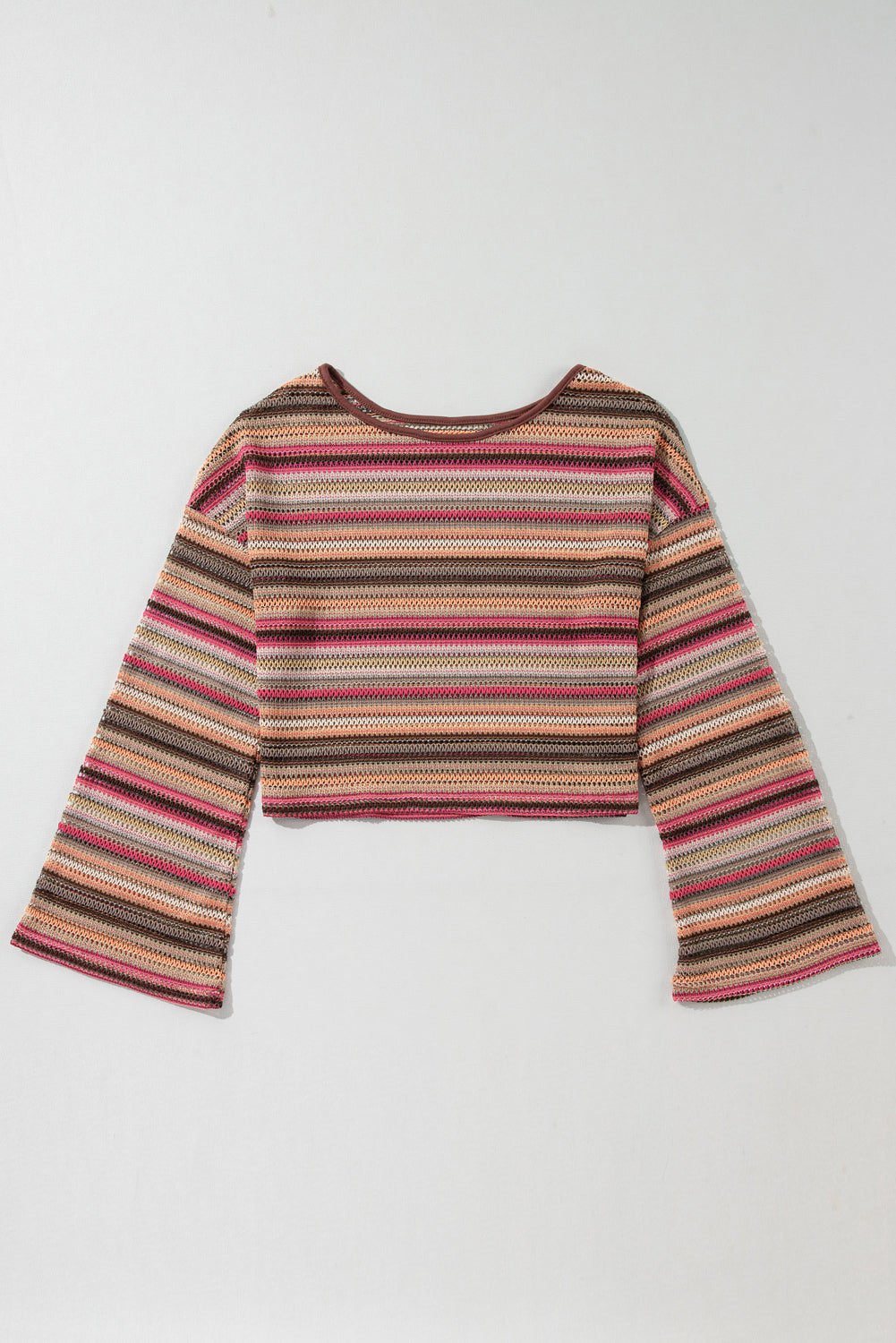 Pink Striped Wide Cropped Long Sleeve Top