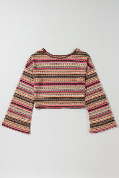 Pink Striped Wide Cropped Long Sleeve Top