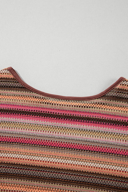 Pink Striped Wide Cropped Long Sleeve Top