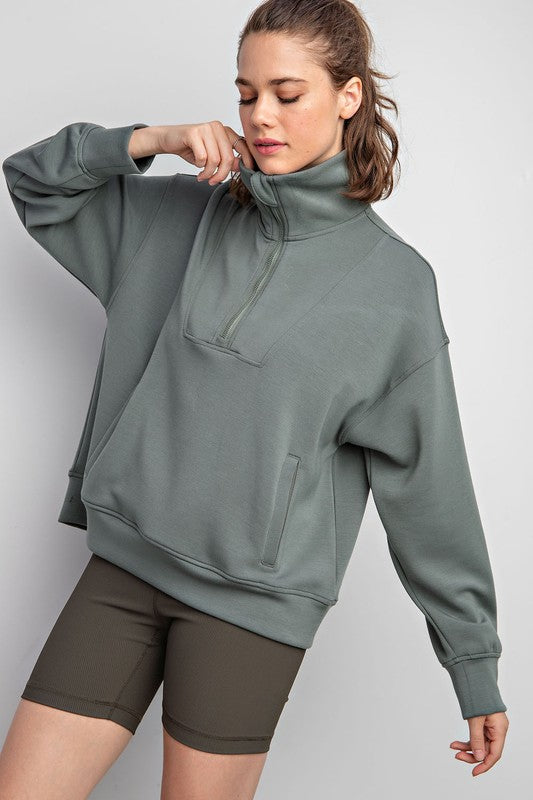 Rae Mode Modal Poly Span Quarter Zip Funnel Neck Pullover