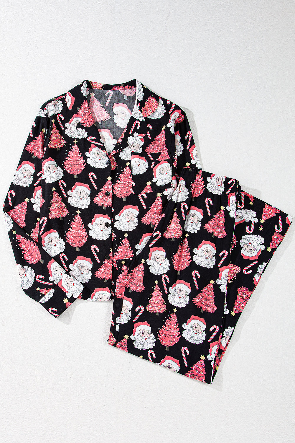 Christmas Santa Printed Two Piece Pajamas Set