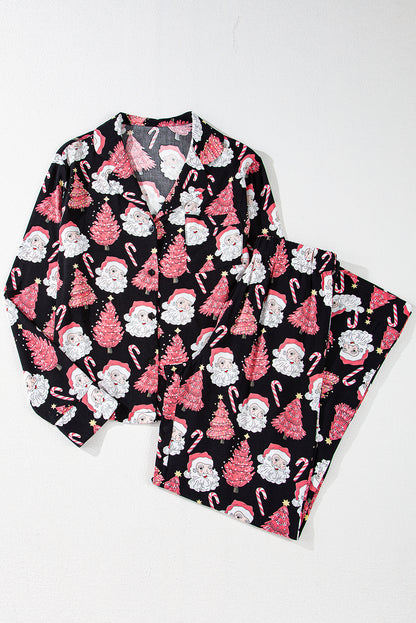 Christmas Santa Printed Two Piece Pajamas Set